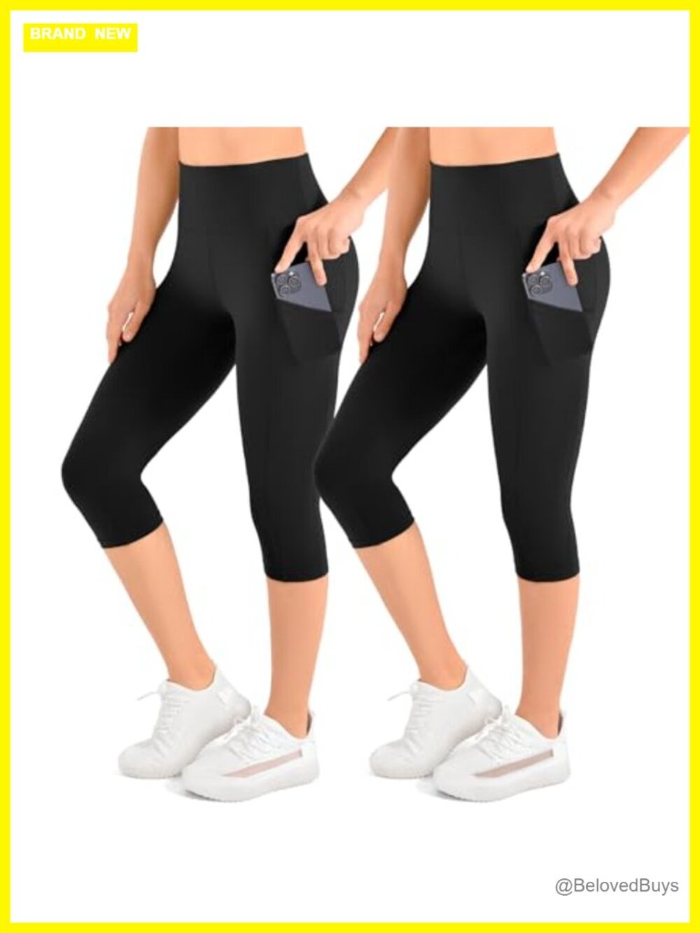 High Waist Capri Leggings with Pockets 2-Pack Polyester Elastane Stretch Yoga